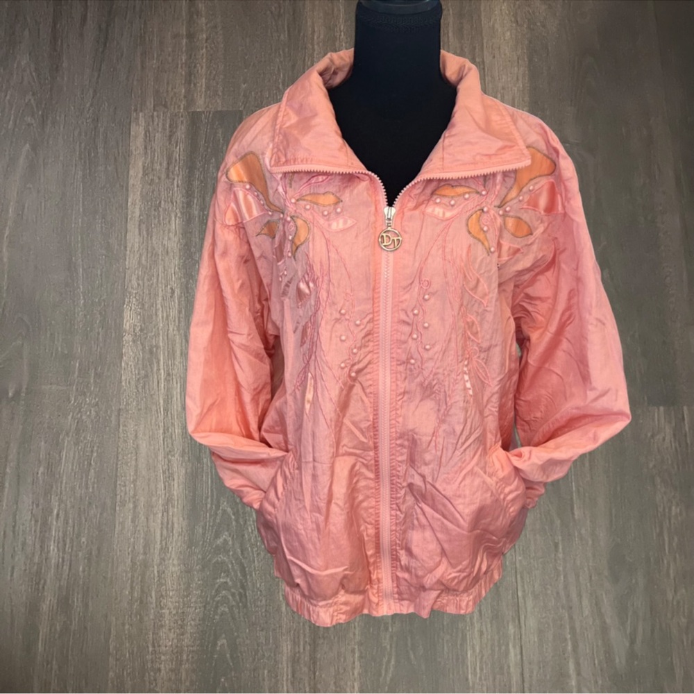Vintage Donna Toran‎ Pink Embellished Zip-Up Jacket Size S